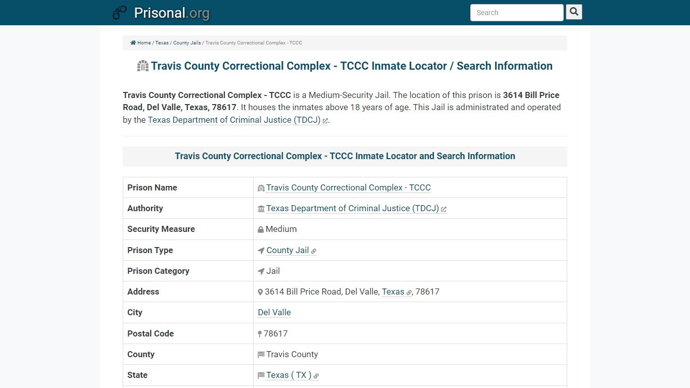 Travis County Correctional Complex - TCCC-Inmate Locator ...